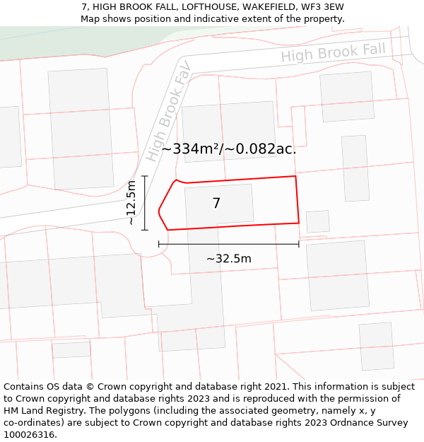 7, HIGH BROOK FALL, LOFTHOUSE, WAKEFIELD, WF3 3EW: Plot and title map