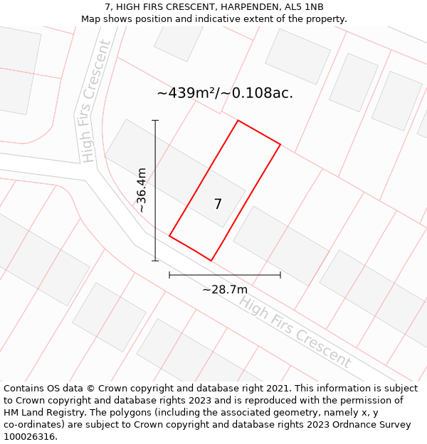 7, HIGH FIRS CRESCENT, HARPENDEN, AL5 1NB: Plot and title map