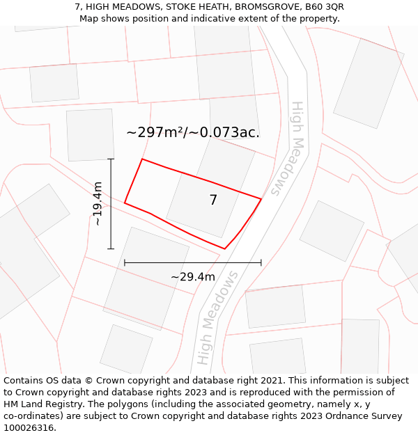 7, HIGH MEADOWS, STOKE HEATH, BROMSGROVE, B60 3QR: Plot and title map