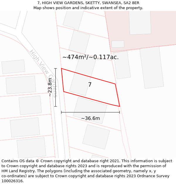 7, HIGH VIEW GARDENS, SKETTY, SWANSEA, SA2 8ER: Plot and title map