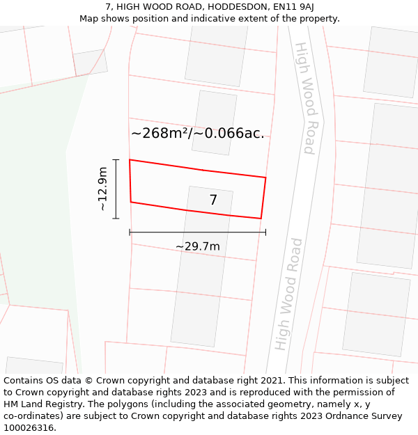 7, HIGH WOOD ROAD, HODDESDON, EN11 9AJ: Plot and title map