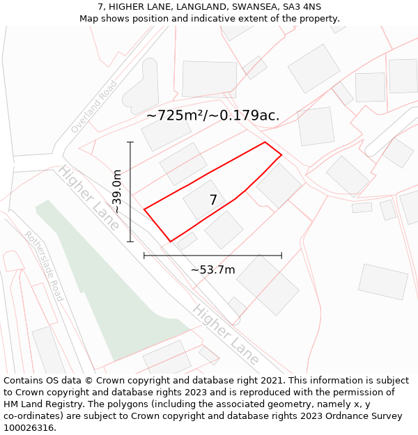 7, HIGHER LANE, LANGLAND, SWANSEA, SA3 4NS: Plot and title map