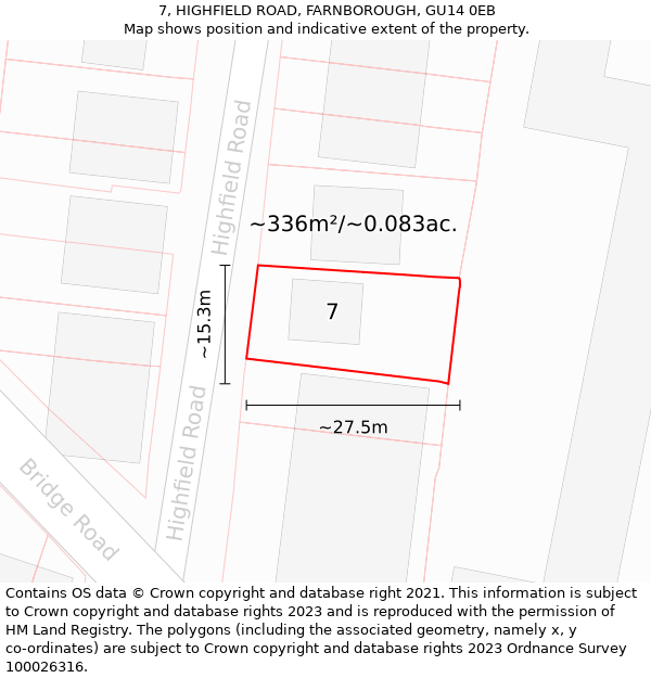 7, HIGHFIELD ROAD, FARNBOROUGH, GU14 0EB: Plot and title map