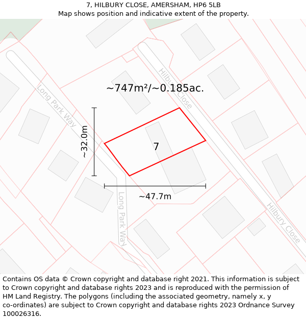 7, HILBURY CLOSE, AMERSHAM, HP6 5LB: Plot and title map