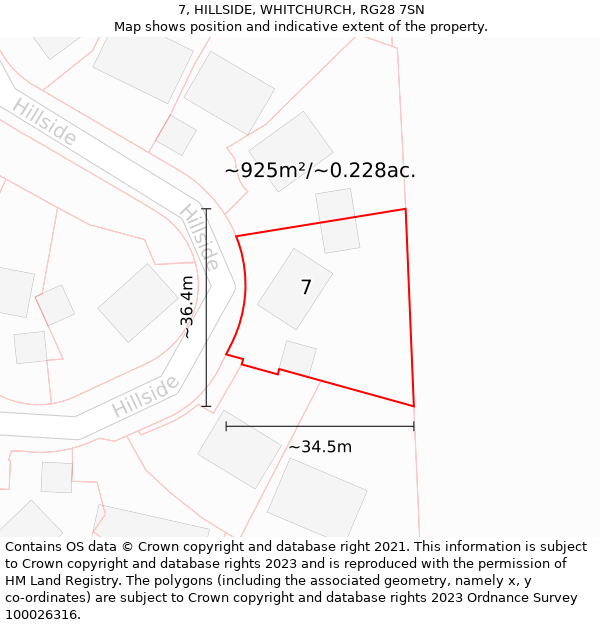 7, HILLSIDE, WHITCHURCH, RG28 7SN: Plot and title map