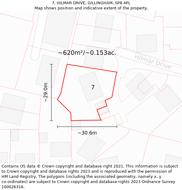 7, HILMAR DRIVE, GILLINGHAM, SP8 4PL: Plot and title map