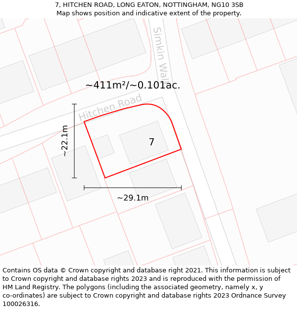 7, HITCHEN ROAD, LONG EATON, NOTTINGHAM, NG10 3SB: Plot and title map