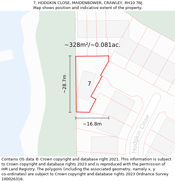 7, HODGKIN CLOSE, MAIDENBOWER, CRAWLEY, RH10 7NJ: Plot and title map