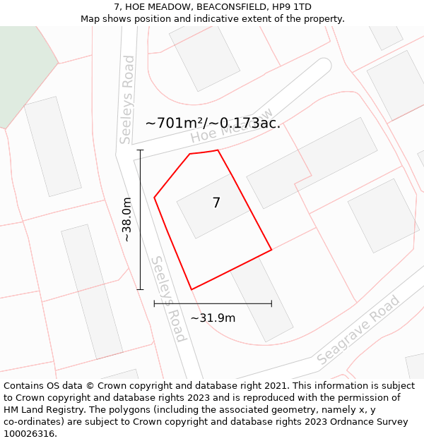 7, HOE MEADOW, BEACONSFIELD, HP9 1TD: Plot and title map