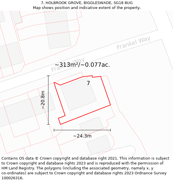 7, HOLBROOK GROVE, BIGGLESWADE, SG18 8UG: Plot and title map