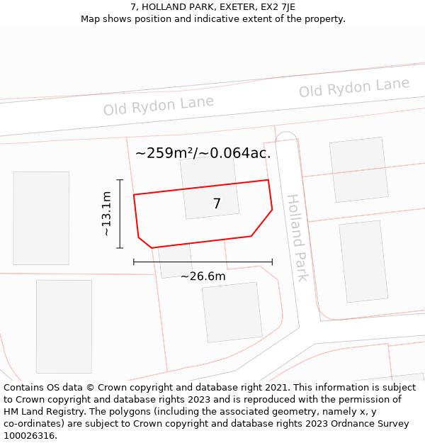 7, HOLLAND PARK, EXETER, EX2 7JE: Plot and title map