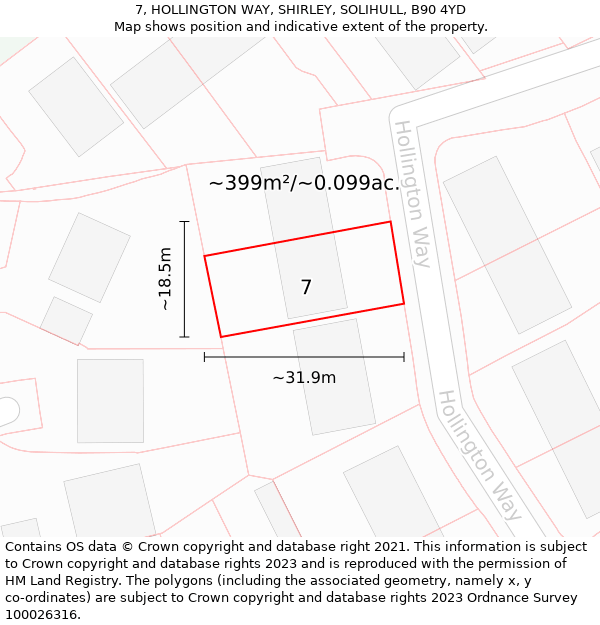 7, HOLLINGTON WAY, SHIRLEY, SOLIHULL, B90 4YD: Plot and title map