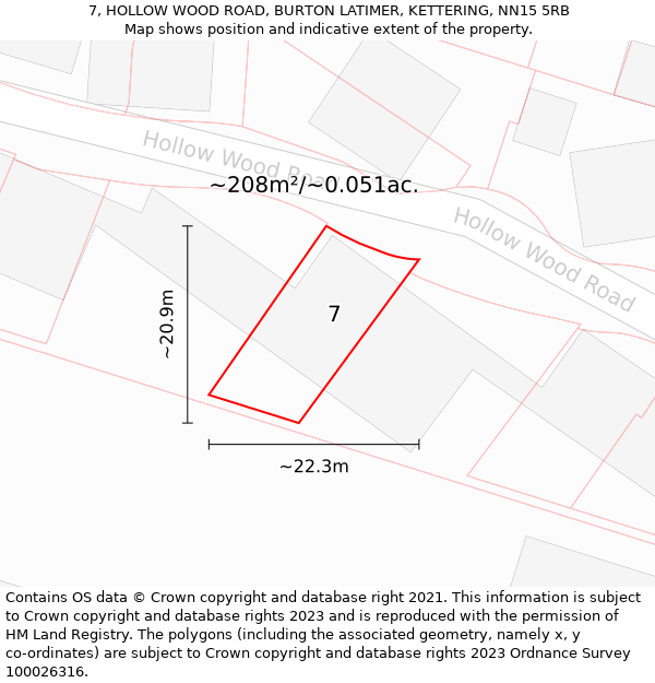 7, HOLLOW WOOD ROAD, BURTON LATIMER, KETTERING, NN15 5RB: Plot and title map