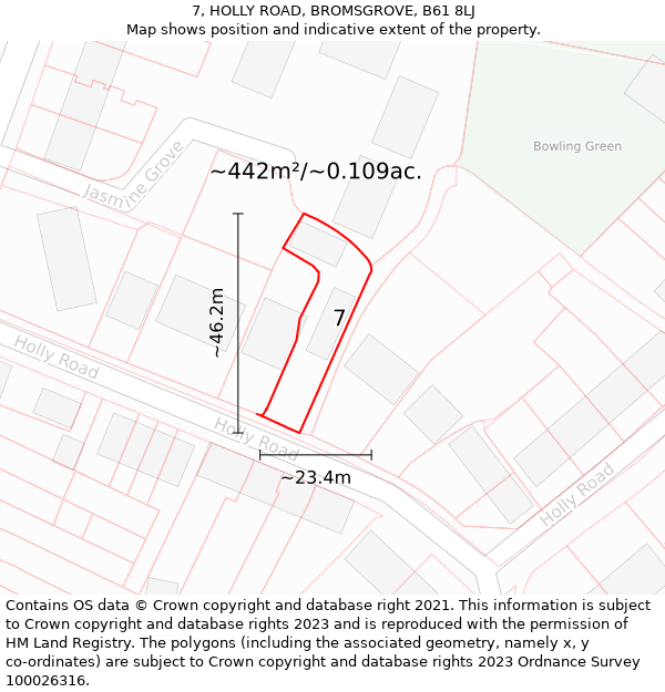 7, HOLLY ROAD, BROMSGROVE, B61 8LJ: Plot and title map