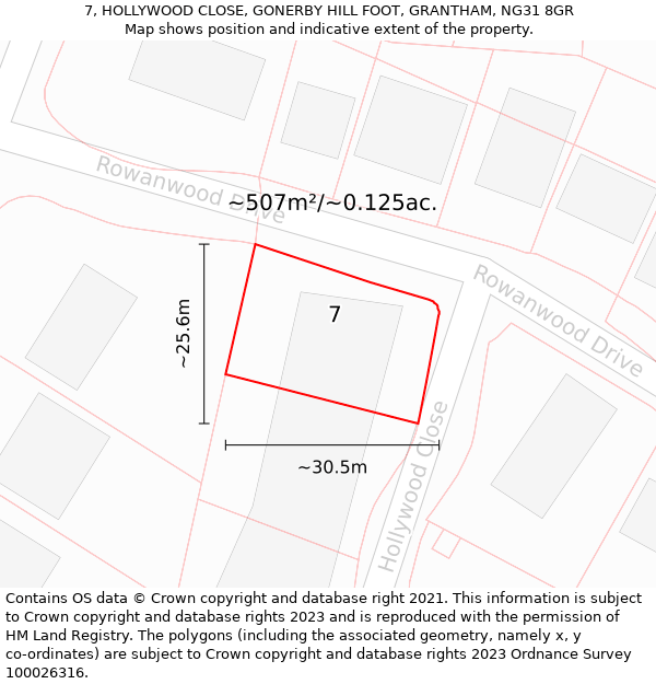 7, HOLLYWOOD CLOSE, GONERBY HILL FOOT, GRANTHAM, NG31 8GR: Plot and title map