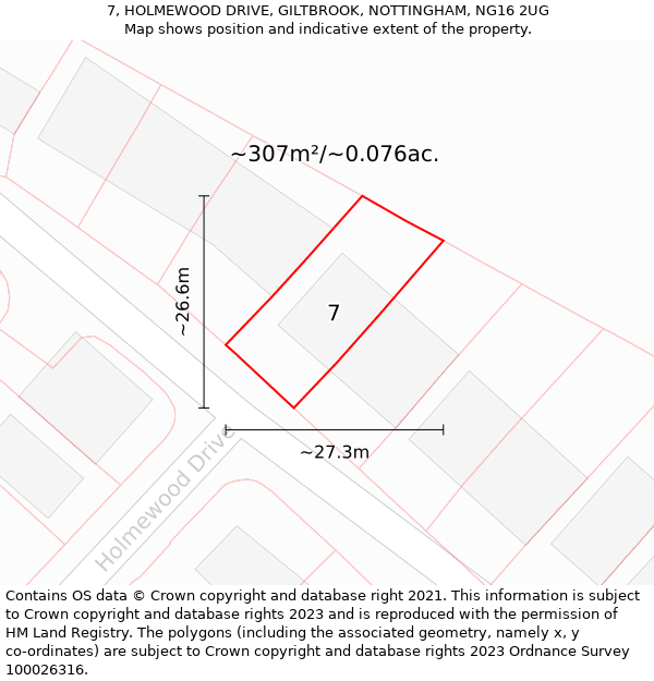 7, HOLMEWOOD DRIVE, GILTBROOK, NOTTINGHAM, NG16 2UG: Plot and title map