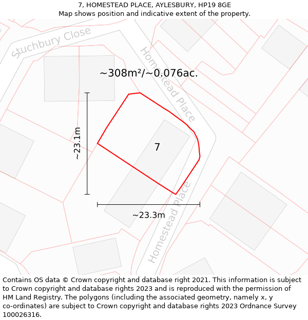 7, HOMESTEAD PLACE, AYLESBURY, HP19 8GE: Plot and title map