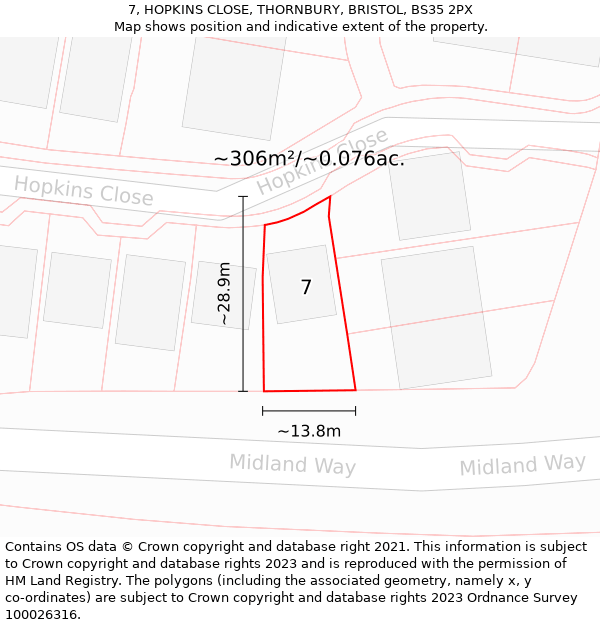 7, HOPKINS CLOSE, THORNBURY, BRISTOL, BS35 2PX: Plot and title map