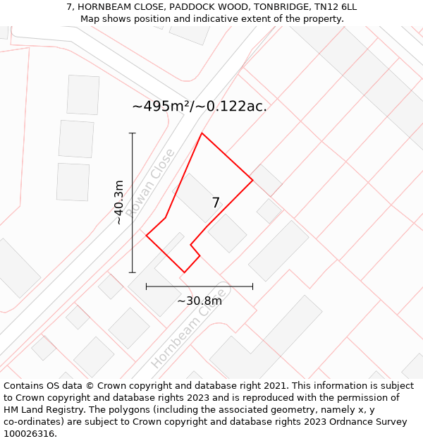 7, HORNBEAM CLOSE, PADDOCK WOOD, TONBRIDGE, TN12 6LL: Plot and title map