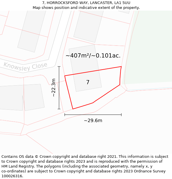 7, HORROCKSFORD WAY, LANCASTER, LA1 5UU: Plot and title map