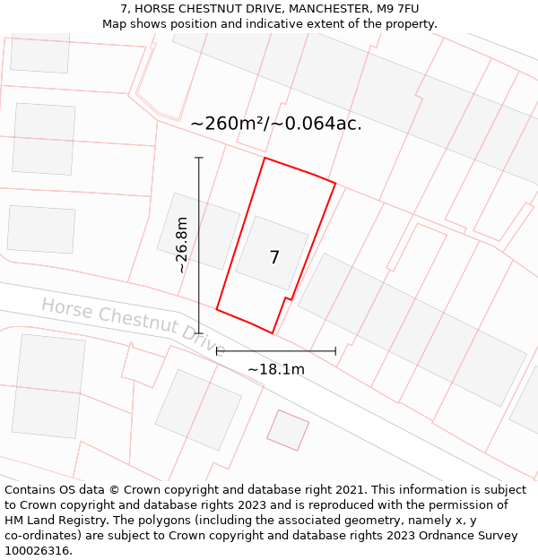 7, HORSE CHESTNUT DRIVE, MANCHESTER, M9 7FU: Plot and title map