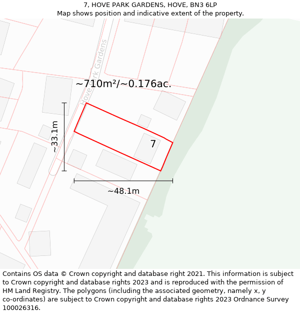 7, HOVE PARK GARDENS, HOVE, BN3 6LP: Plot and title map