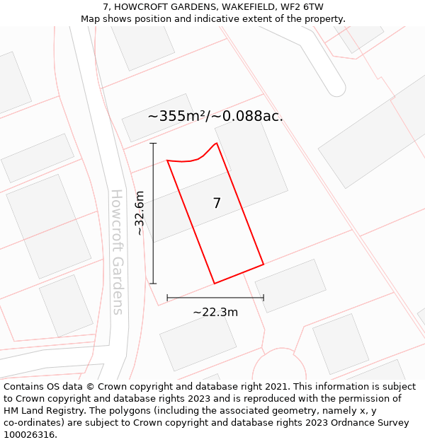 7, HOWCROFT GARDENS, WAKEFIELD, WF2 6TW: Plot and title map