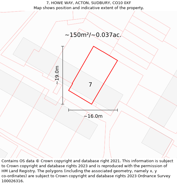 7, HOWE WAY, ACTON, SUDBURY, CO10 0XF: Plot and title map