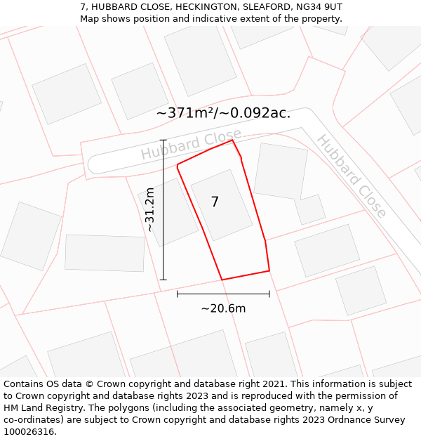 7, HUBBARD CLOSE, HECKINGTON, SLEAFORD, NG34 9UT: Plot and title map