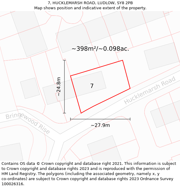 7, HUCKLEMARSH ROAD, LUDLOW, SY8 2PB: Plot and title map