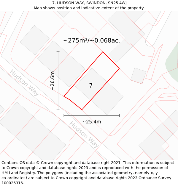 7, HUDSON WAY, SWINDON, SN25 4WJ: Plot and title map