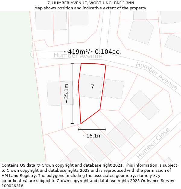 7, HUMBER AVENUE, WORTHING, BN13 3NN: Plot and title map