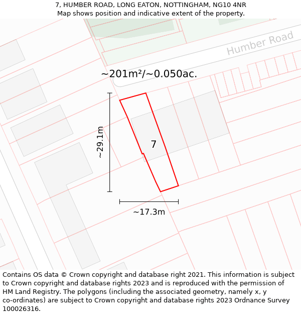 7, HUMBER ROAD, LONG EATON, NOTTINGHAM, NG10 4NR: Plot and title map