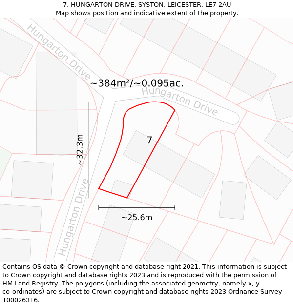 7, HUNGARTON DRIVE, SYSTON, LEICESTER, LE7 2AU: Plot and title map