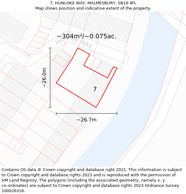 7, HUNLOKE WAY, MALMESBURY, SN16 9FL: Plot and title map