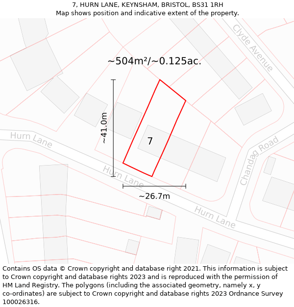 7, HURN LANE, KEYNSHAM, BRISTOL, BS31 1RH: Plot and title map