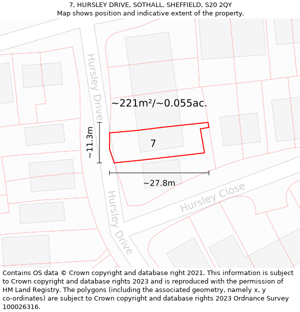 7, HURSLEY DRIVE, SOTHALL, SHEFFIELD, S20 2QY: Plot and title map