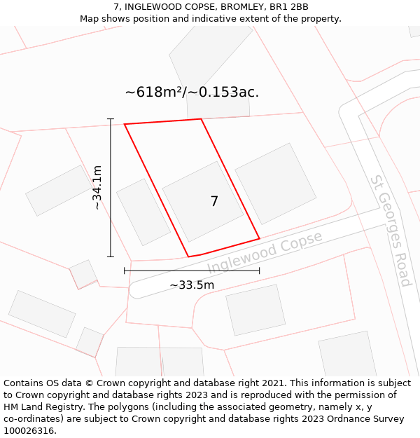7, INGLEWOOD COPSE, BROMLEY, BR1 2BB: Plot and title map