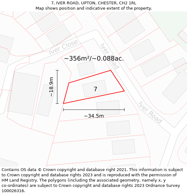 7, IVER ROAD, UPTON, CHESTER, CH2 1RL: Plot and title map
