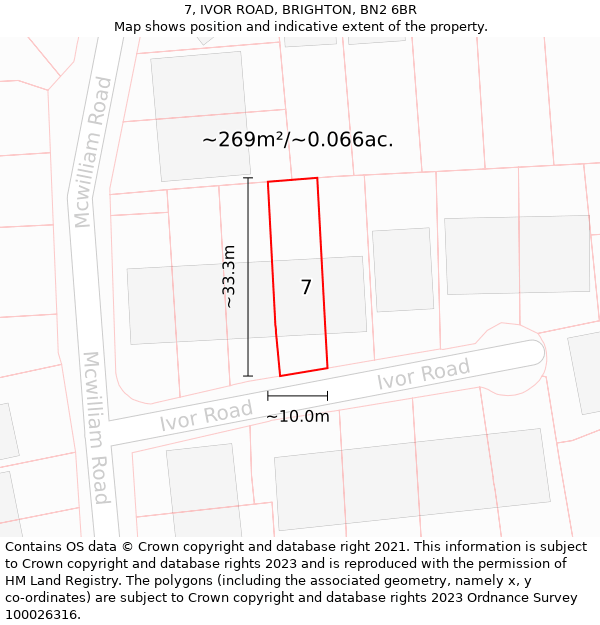 7, IVOR ROAD, BRIGHTON, BN2 6BR: Plot and title map