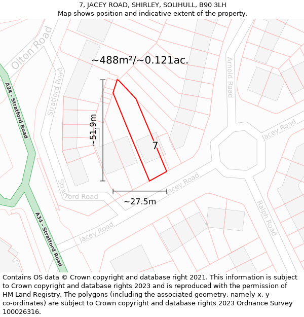 7, JACEY ROAD, SHIRLEY, SOLIHULL, B90 3LH: Plot and title map