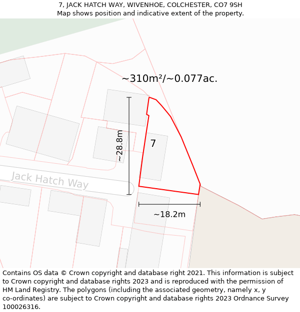 7, JACK HATCH WAY, WIVENHOE, COLCHESTER, CO7 9SH: Plot and title map