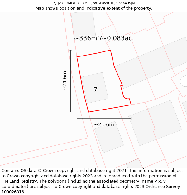 7, JACOMBE CLOSE, WARWICK, CV34 6JN: Plot and title map