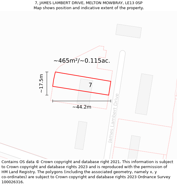 7, JAMES LAMBERT DRIVE, MELTON MOWBRAY, LE13 0SP: Plot and title map