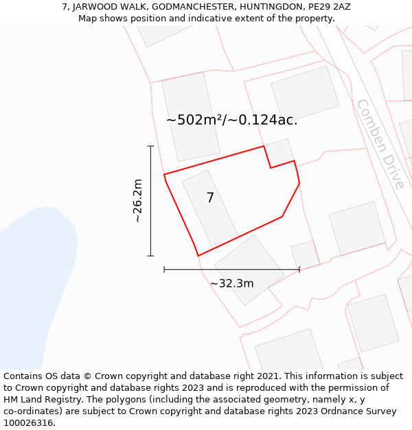 7, JARWOOD WALK, GODMANCHESTER, HUNTINGDON, PE29 2AZ: Plot and title map