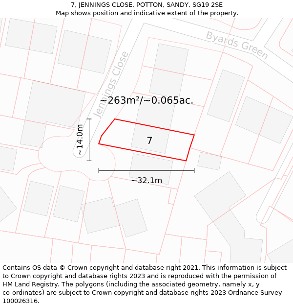 7, JENNINGS CLOSE, POTTON, SANDY, SG19 2SE: Plot and title map