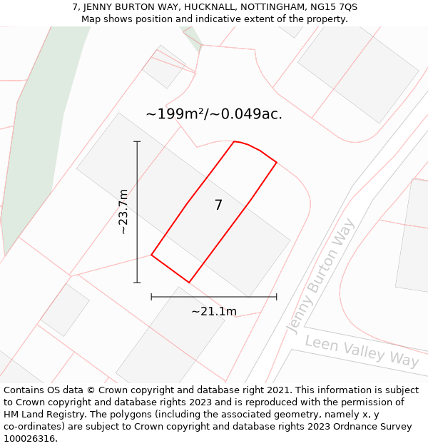 7, JENNY BURTON WAY, HUCKNALL, NOTTINGHAM, NG15 7QS: Plot and title map