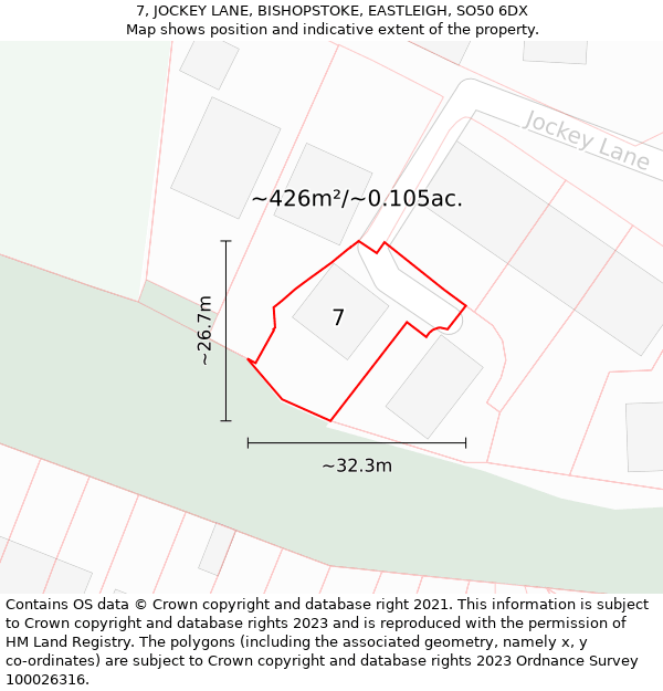 7, JOCKEY LANE, BISHOPSTOKE, EASTLEIGH, SO50 6DX: Plot and title map