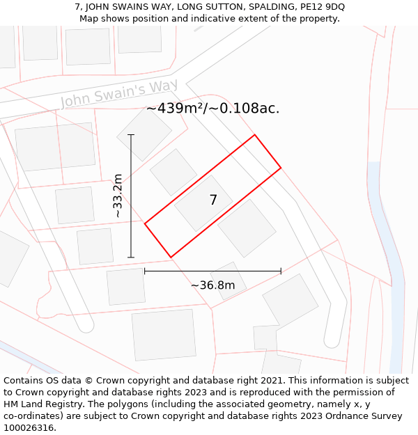 7, JOHN SWAINS WAY, LONG SUTTON, SPALDING, PE12 9DQ: Plot and title map