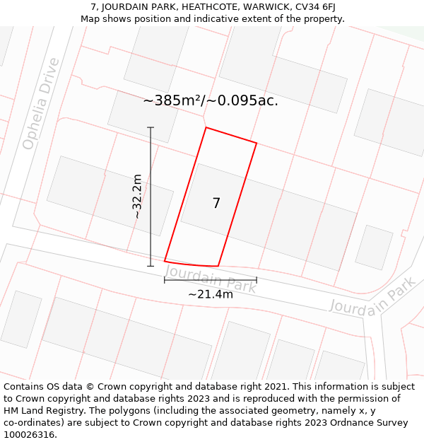 7, JOURDAIN PARK, HEATHCOTE, WARWICK, CV34 6FJ: Plot and title map